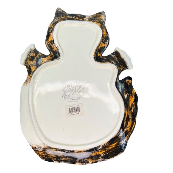 Cats by Nina Lyman Ceramic Cat Shaped Plate Platter Orange Black Calico - Picture 6 of 12